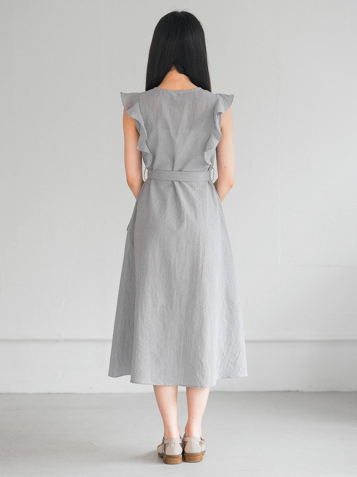Miranda Checkered Frill Midi Dress - DAG-DD0205-23GrayGinghamF - Light Gray - F - D'ZAGE Designs
