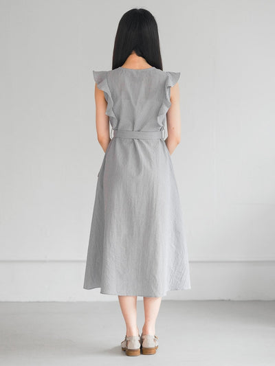 Miranda Checkered Frill Midi Dress - DAG-DD0205-23GrayGinghamF - Light Gray - F - D'ZAGE Designs