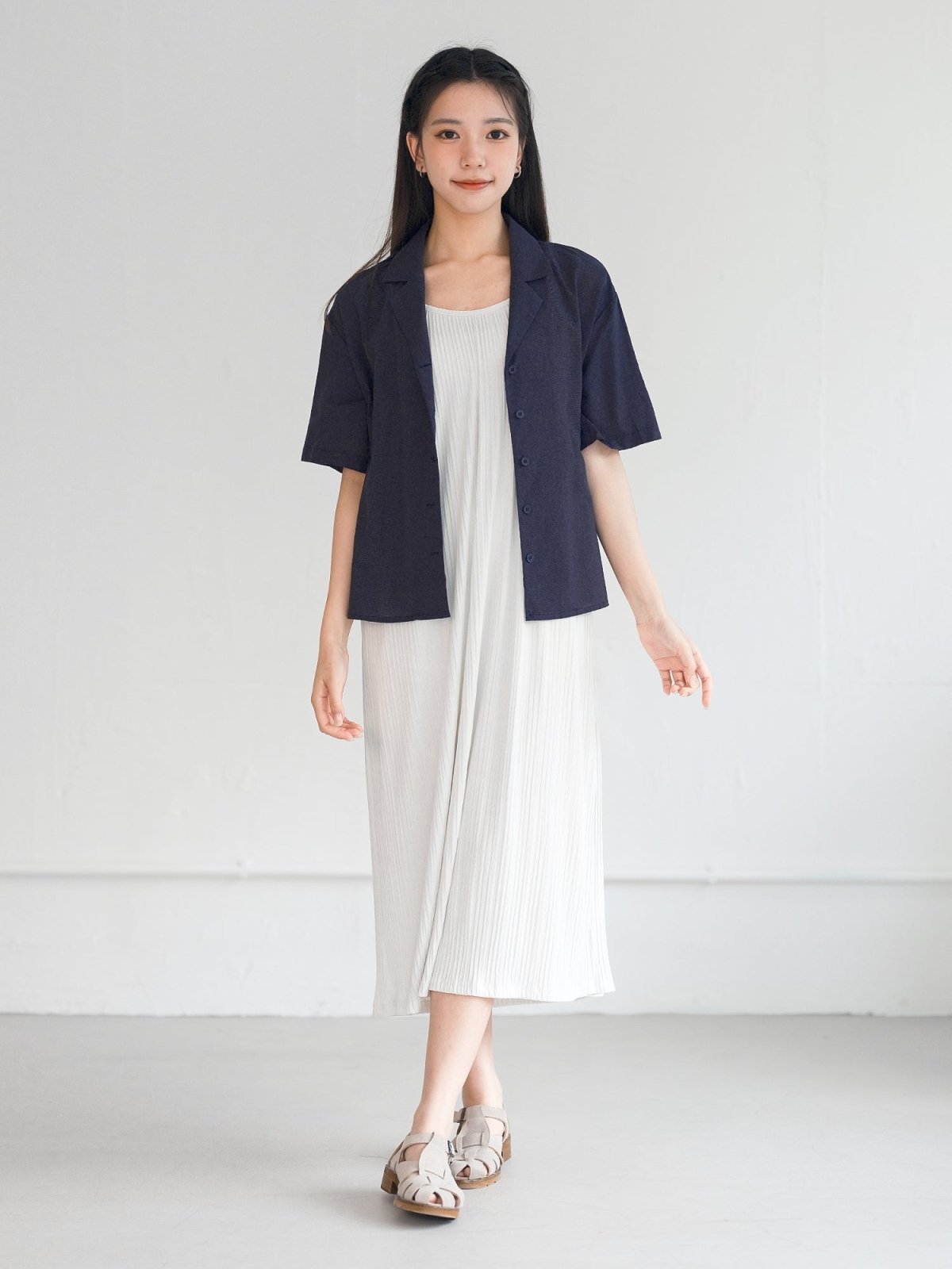 Maru Linen-Cotton Blazer - DAG-G-220143BlueF - Navy Blue - F - D'ZAGE Designs