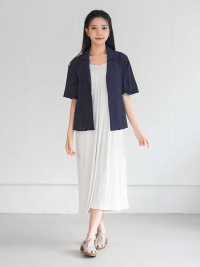Maru Linen-Cotton Blazer - DAG-G-220143BlueF - Navy Blue - F - D'ZAGE Designs