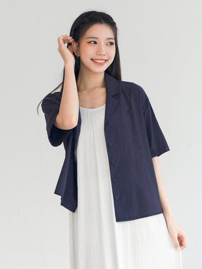 Maru Linen-Cotton Blazer - DAG-G-220143BlueF - Navy Blue - F - D'ZAGE Designs