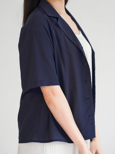 Maru Linen-Cotton Blazer - DAG-G-220143BlueF - Navy Blue - F - D'ZAGE Designs