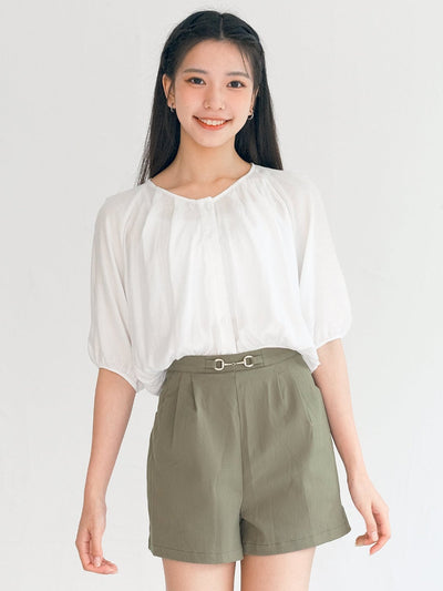 Melanie Buckle Pleated Shorts - DAG-DD0340-23ForestS - Forest Green - S - D'ZAGE Designs