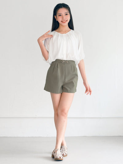 Melanie Buckle Pleated Shorts - DAG-DD0340-23ForestS - Forest Green - S - D'ZAGE Designs