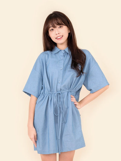 Button-down adjustable Mini Dress Light Denim - DAG-DD9146-22LightDenimF - Light Denim - F - D'ZAGE Designs