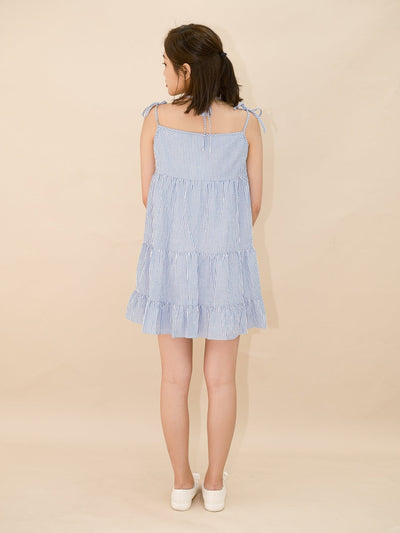 Striped Tiered Mini Dress BLUE WHITE STRIPE - DAG-DD8517-21BlueWhiteStripeF - Blue White Stripes - F - D'ZAGE Designs