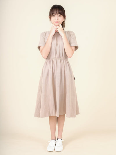 Lanna Elastic Waist Short Sleeve Dress - DAG-DD9449-22CreamF - Beige - F - D'ZAGE Designs