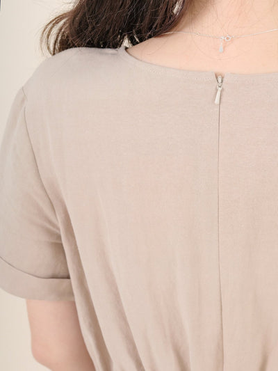 Lanna Elastic Waist Short Sleeve Dress - DAG-DD9449-22CreamF - Beige - F - D'ZAGE Designs
