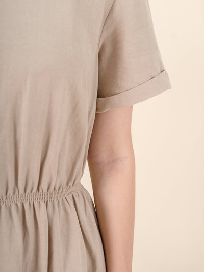 Lanna Elastic Waist Short Sleeve Dress - DAG-DD9449-22CreamF - Beige - F - D'ZAGE Designs
