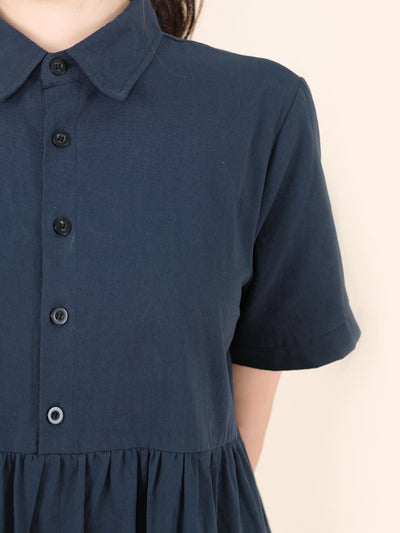 Talia Button Down Shirt Dress - DAG-8-9391-22NavyF - Navy Blue - F - D'ZAGE Designs