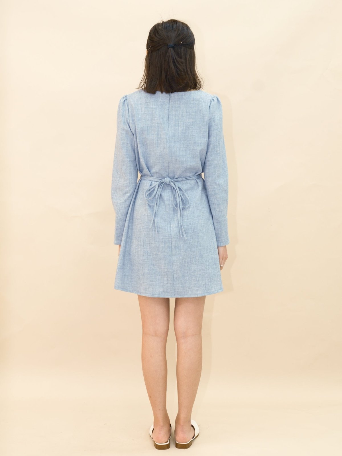Square Neck Pintuck Mini Dress - DAG-DD9049-22LightBlueF - Baby Blue - F - D'ZAGE Designs