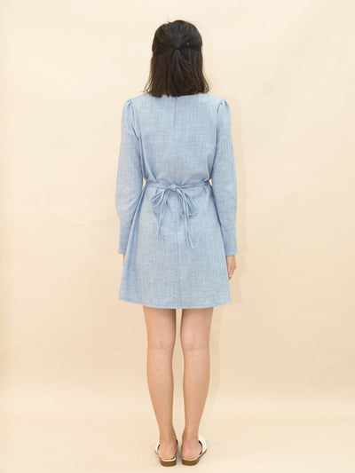 Square Neck Pintuck Mini Dress - DAG-DD9049-22LightBlueF - Baby Blue - F - D'ZAGE Designs