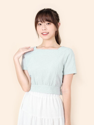 Alise Checkered Two-Way Top - DAG-DD8657-21LtGreenGinhamS - Mint White Checkers - S - D'ZAGE Designs