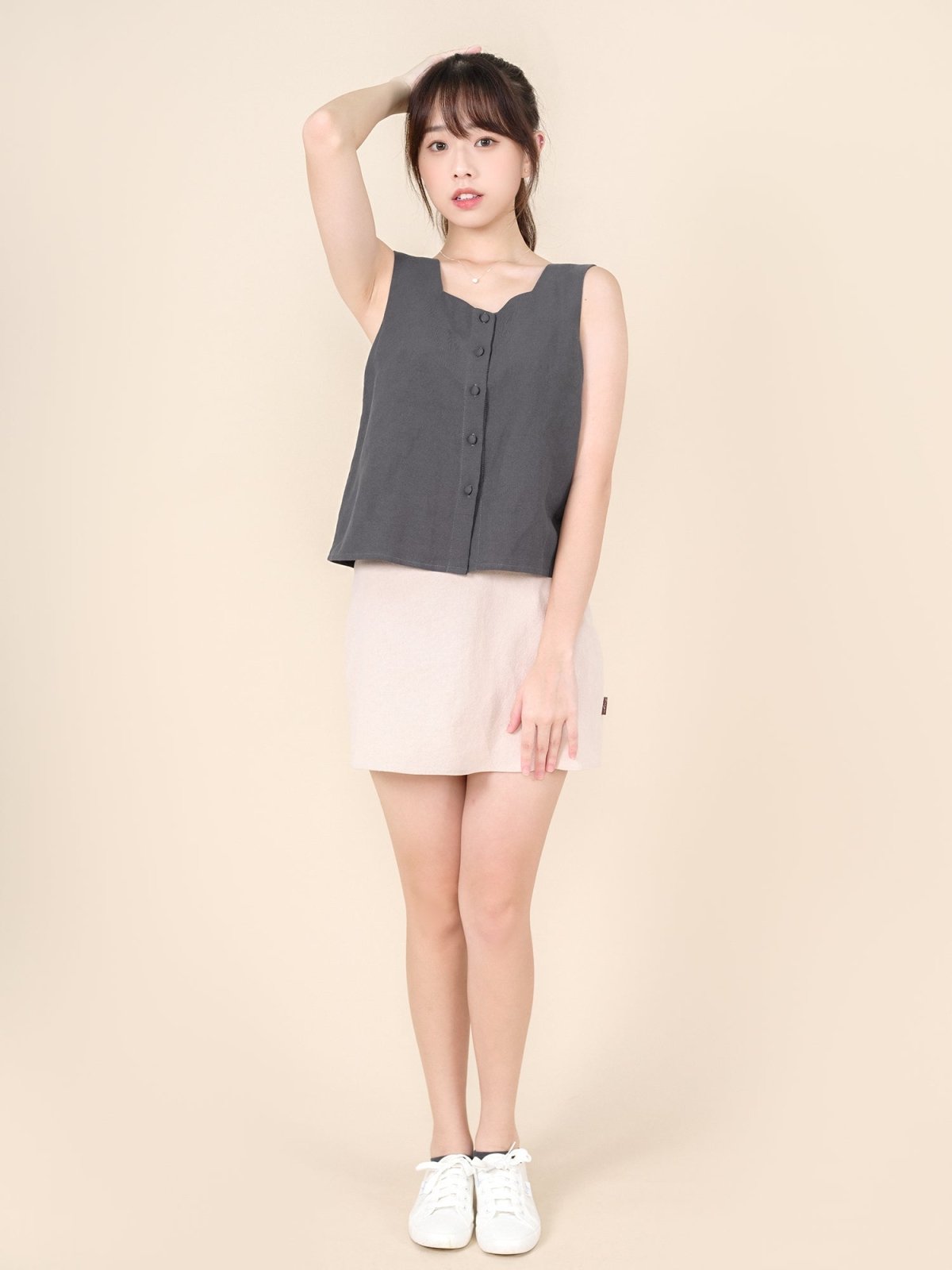 Skyla Elastic Waist A-line Skirt - DAG-DD9452-22CreamPuffF - Beige - F - D'ZAGE Designs