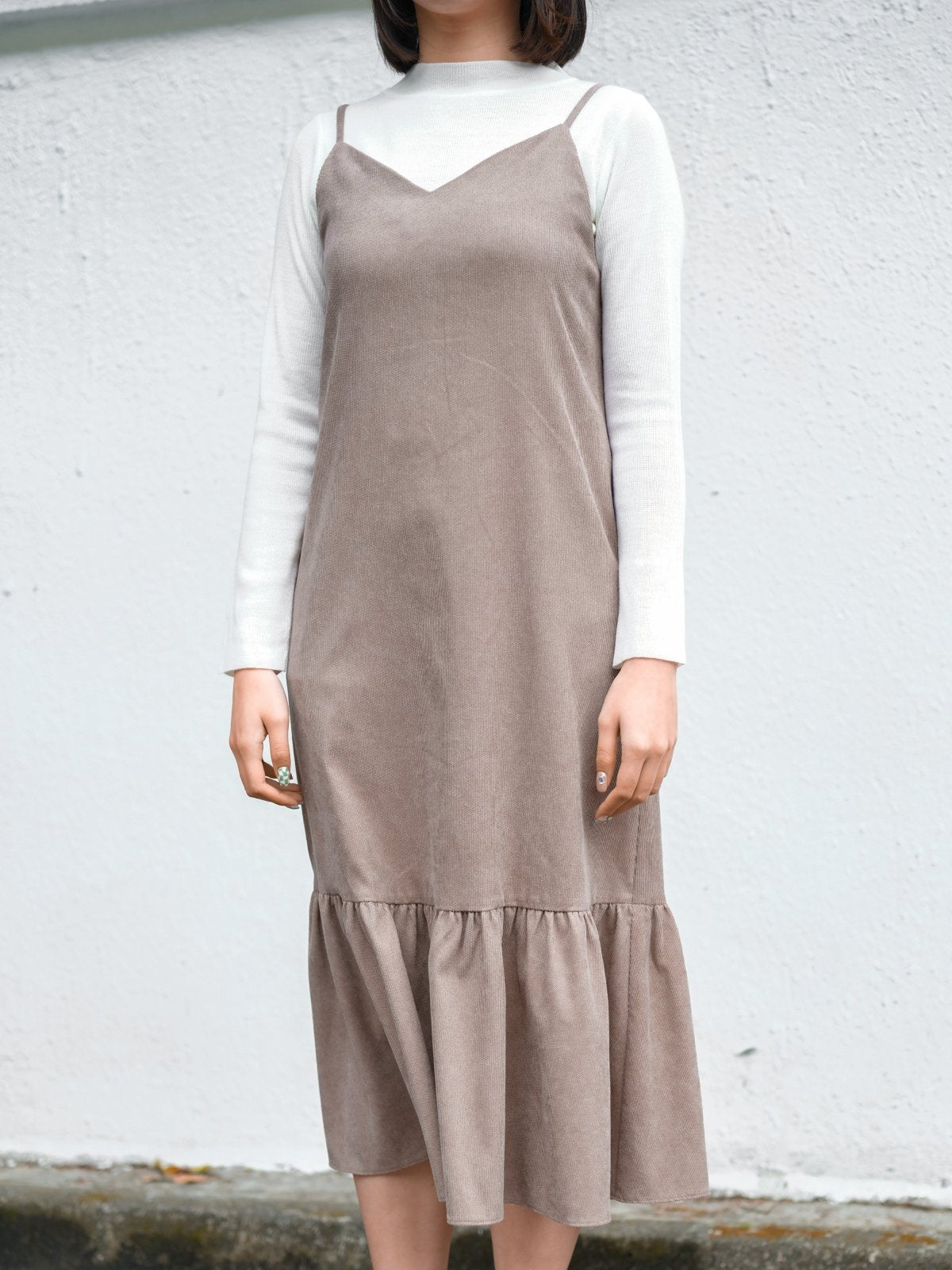 Corduroy Cami Dress - DAG-DD8795-21CreamF - Light Brown - F - D'ZAGE Designs