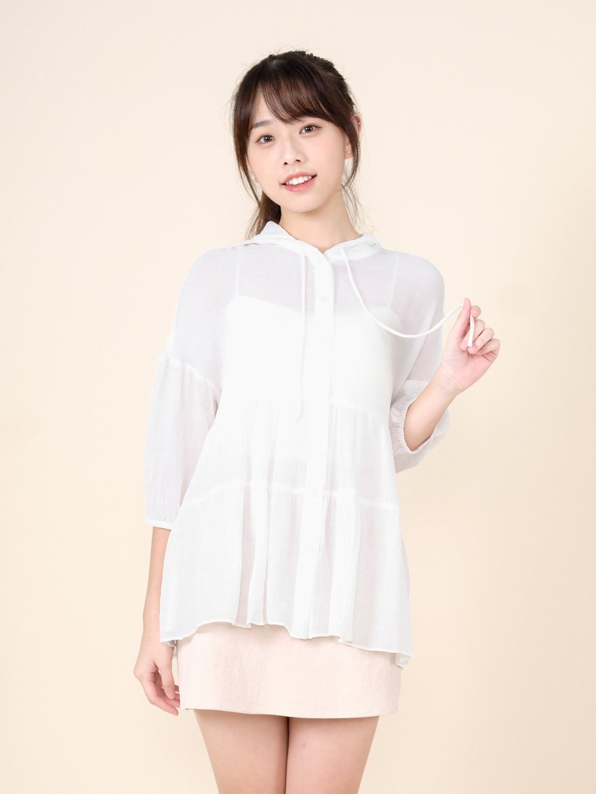 Tiered Button-up Top - DAG-DD8796-21WhiteF - Mochi Ivory - F - D'ZAGE Designs