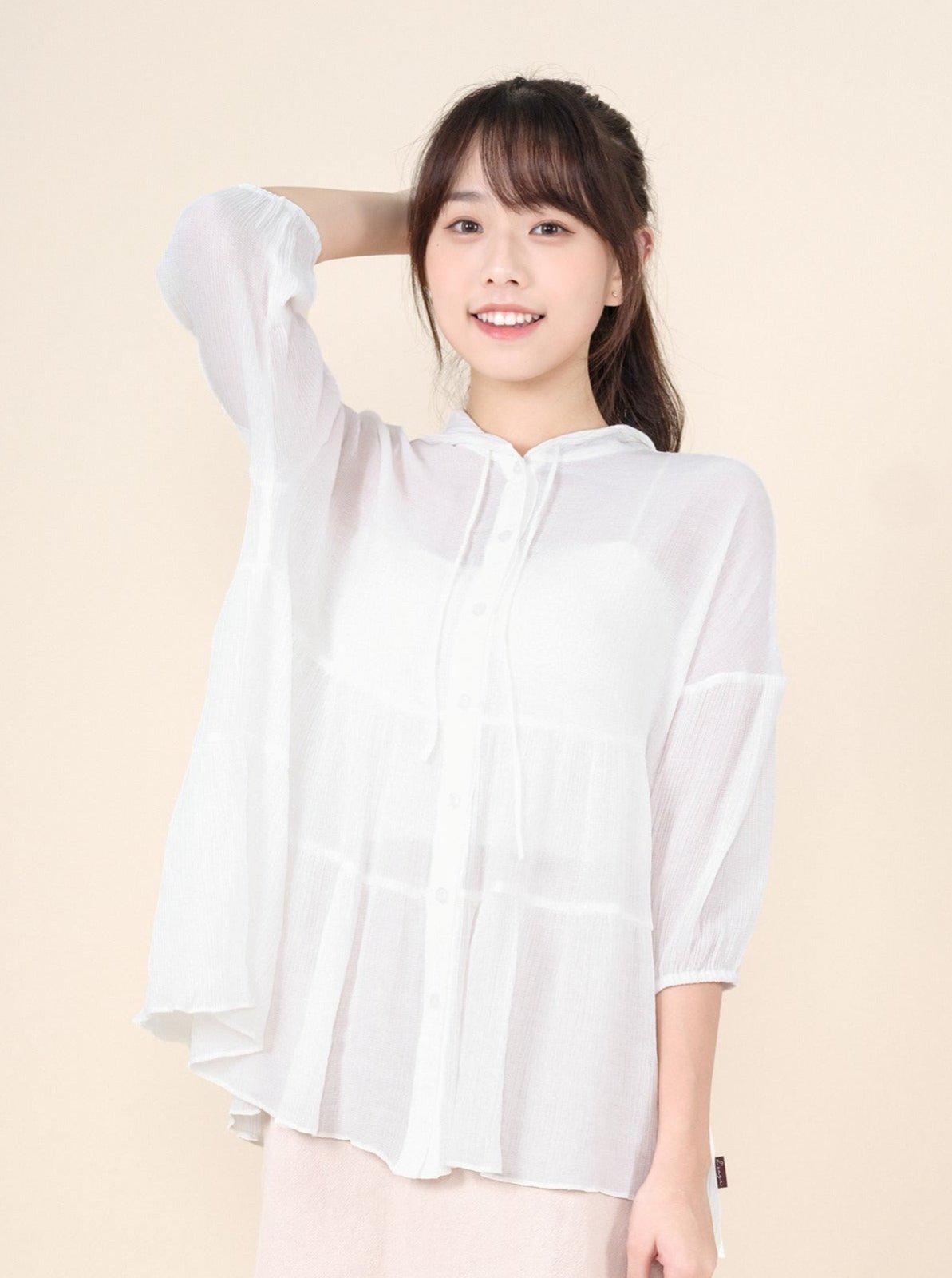 Tiered Button-up Top - DAG-DD8796-21WhiteF - Mochi Ivory - F - D'ZAGE Designs