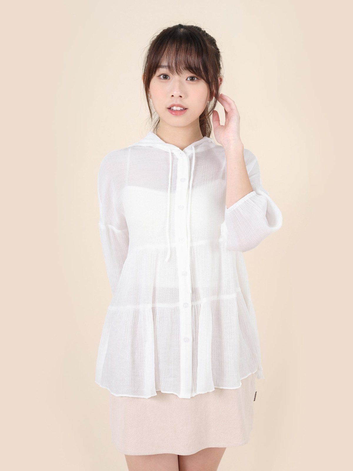 Tiered Button-up Top - DAG-DD8796-21WhiteF - Mochi Ivory - F - D'ZAGE Designs