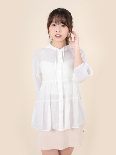 Tiered Button-up Top - DAG-DD8796-21WhiteF - Mochi Ivory - F - D'ZAGE Designs