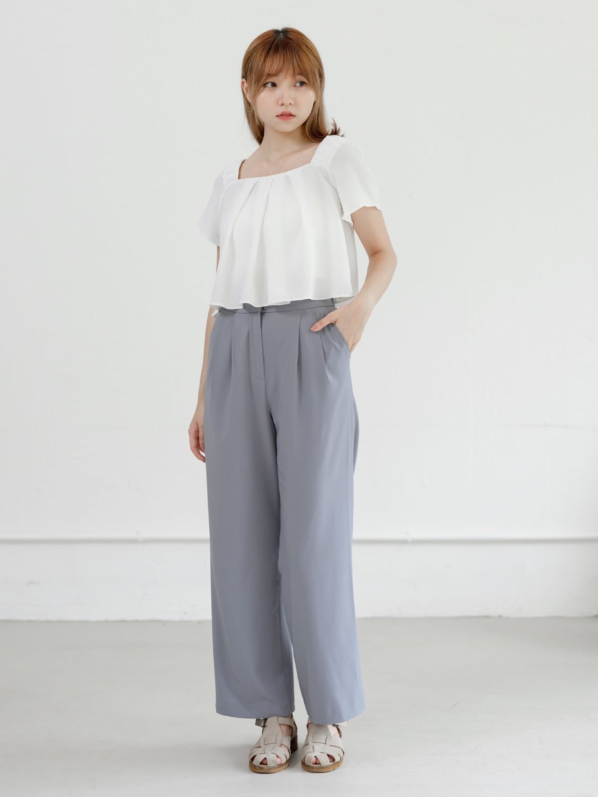 Gwen Chiffon Pleated Top - DAG-DD0826-23WhiteS - White - S - D'ZAGE Designs