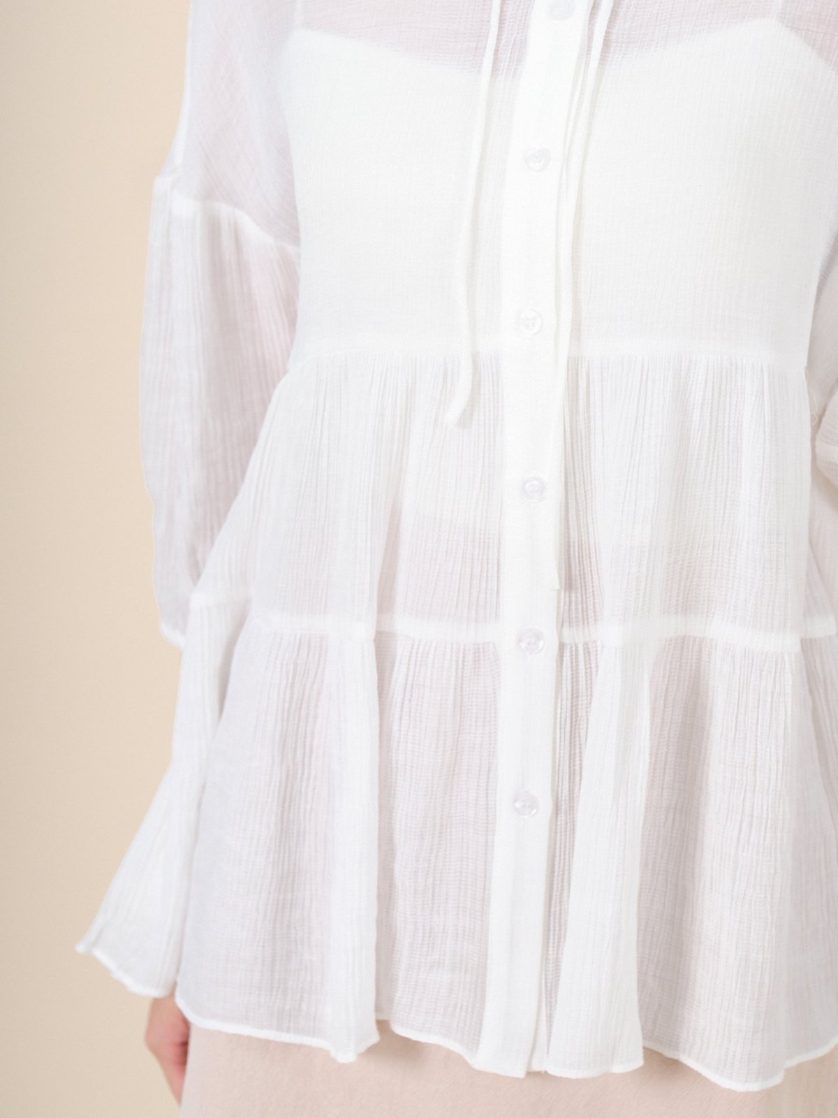 Tiered Button-up Top - DAG-DD8796-21WhiteF - Mochi Ivory - F - D'ZAGE Designs