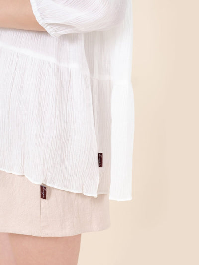 Tiered Button-up Top - DAG-DD8796-21WhiteF - Mochi Ivory - F - D'ZAGE Designs