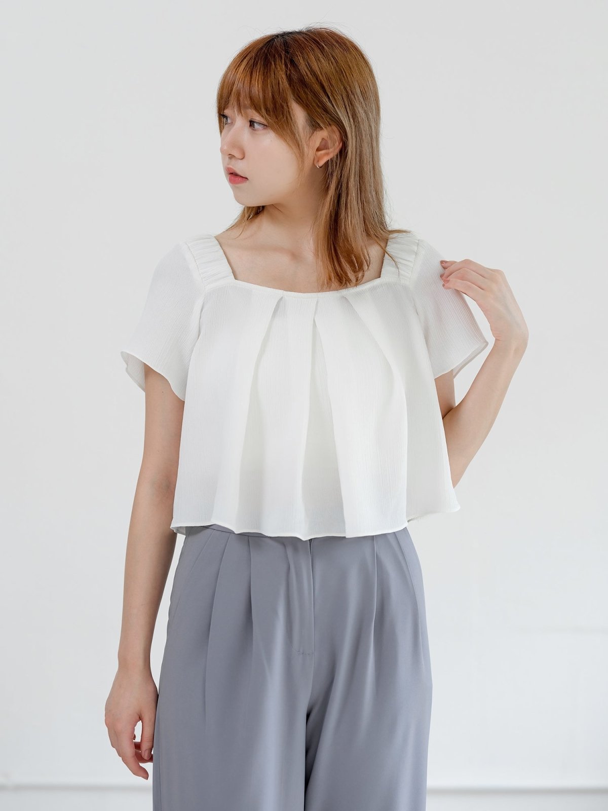 Gwen Chiffon Pleated Top - DAG-DD0826-23WhiteS - White - S - D'ZAGE Designs