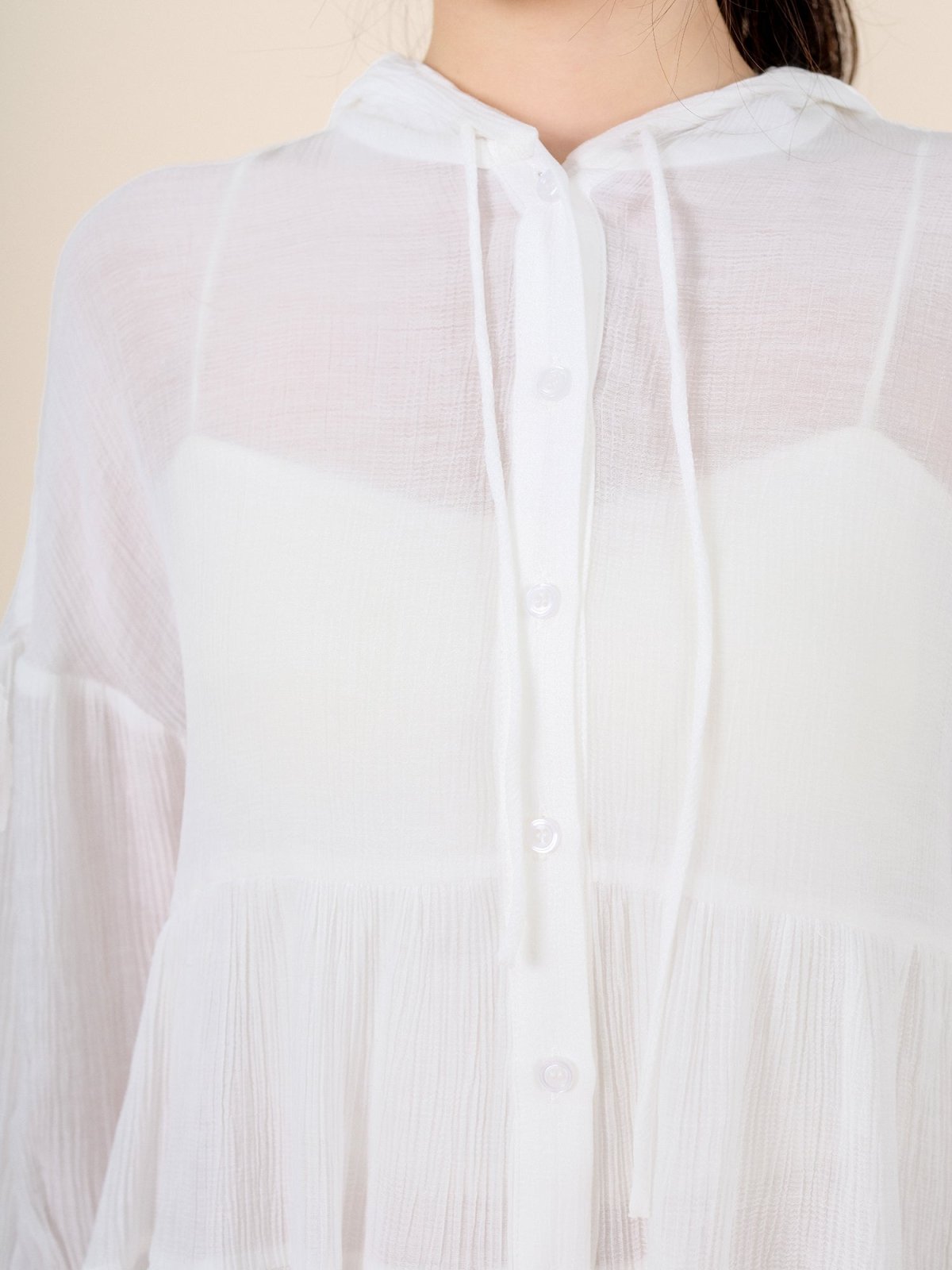 Tiered Button-up Top - DAG-DD8796-21WhiteF - Mochi Ivory - F - D'ZAGE Designs