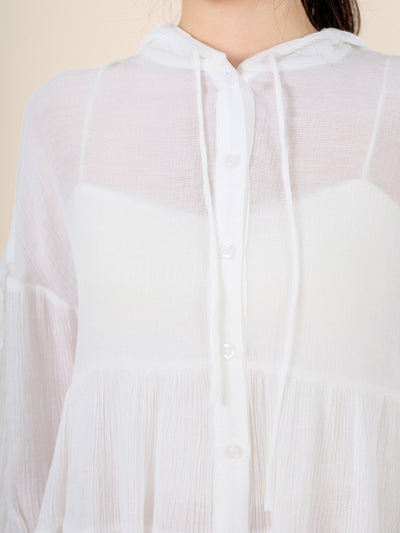 Tiered Button-up Top - DAG-DD8796-21WhiteF - Mochi Ivory - F - D'ZAGE Designs