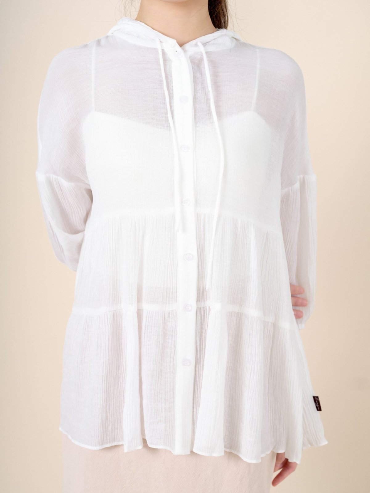 Tiered Button-up Top - DAG-DD8796-21WhiteF - Mochi Ivory - F - D'ZAGE Designs
