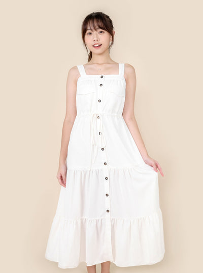 Tiered Maxi Dress IVORY - DAG-DD8658-21IvoryS - Marshmallow White - S - D'ZAGE Designs
