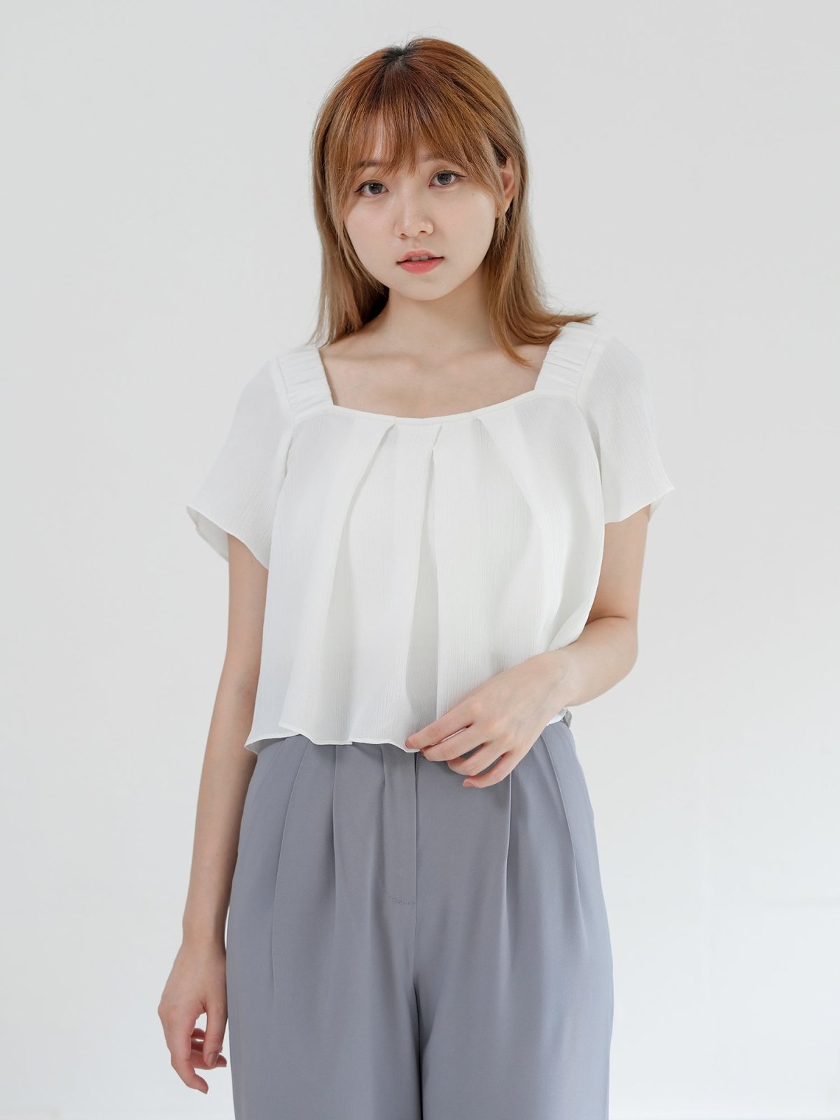 Gwen Chiffon Pleated Top - DAG-DD0826-23WhiteS - White - S - D'ZAGE Designs