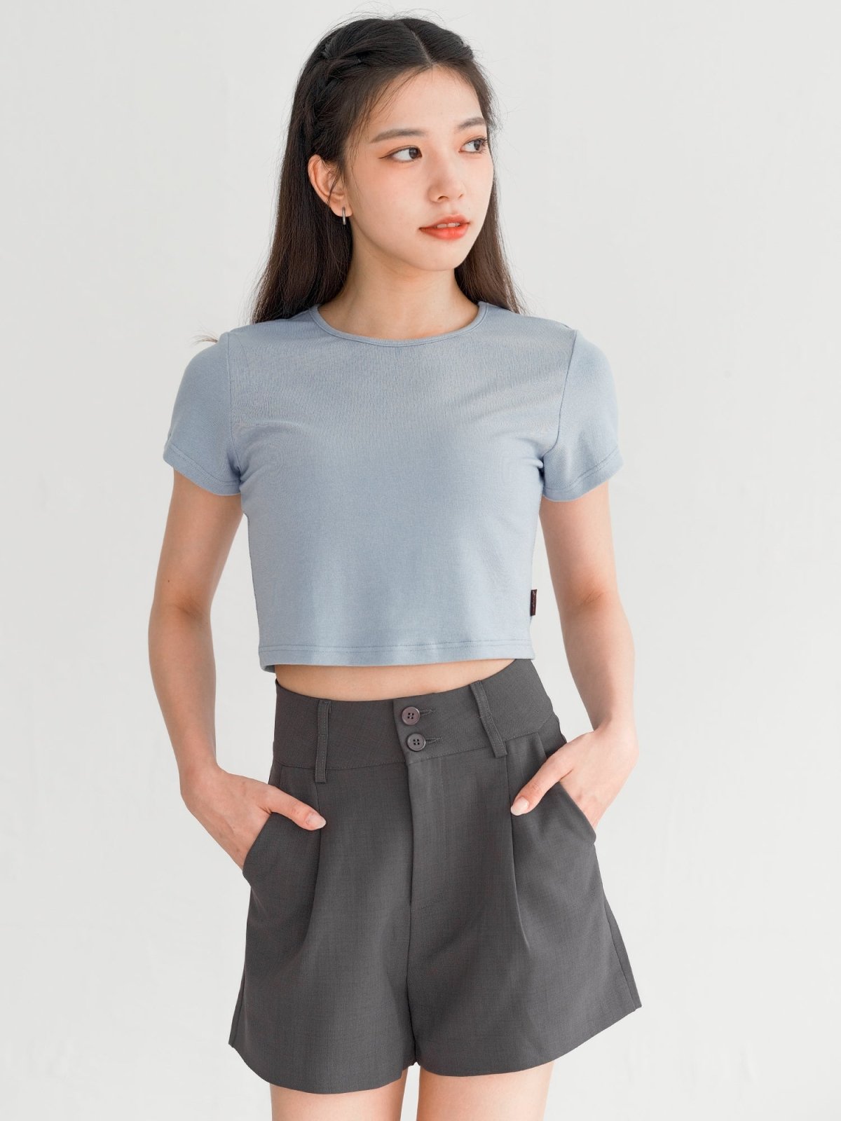 Hairo High Waist Shorts - DAG-G-220138GreyS - Charcoal - S - D'ZAGE Designs