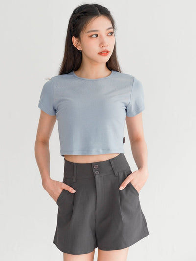 Hairo High Waist Shorts - DAG-G-220138GreyS - Charcoal - S - D'ZAGE Designs