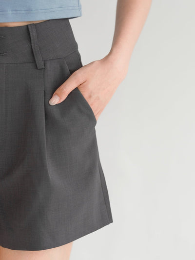 Hairo High Waist Shorts - DAG-G-220138GreyS - Charcoal - S - D'ZAGE Designs