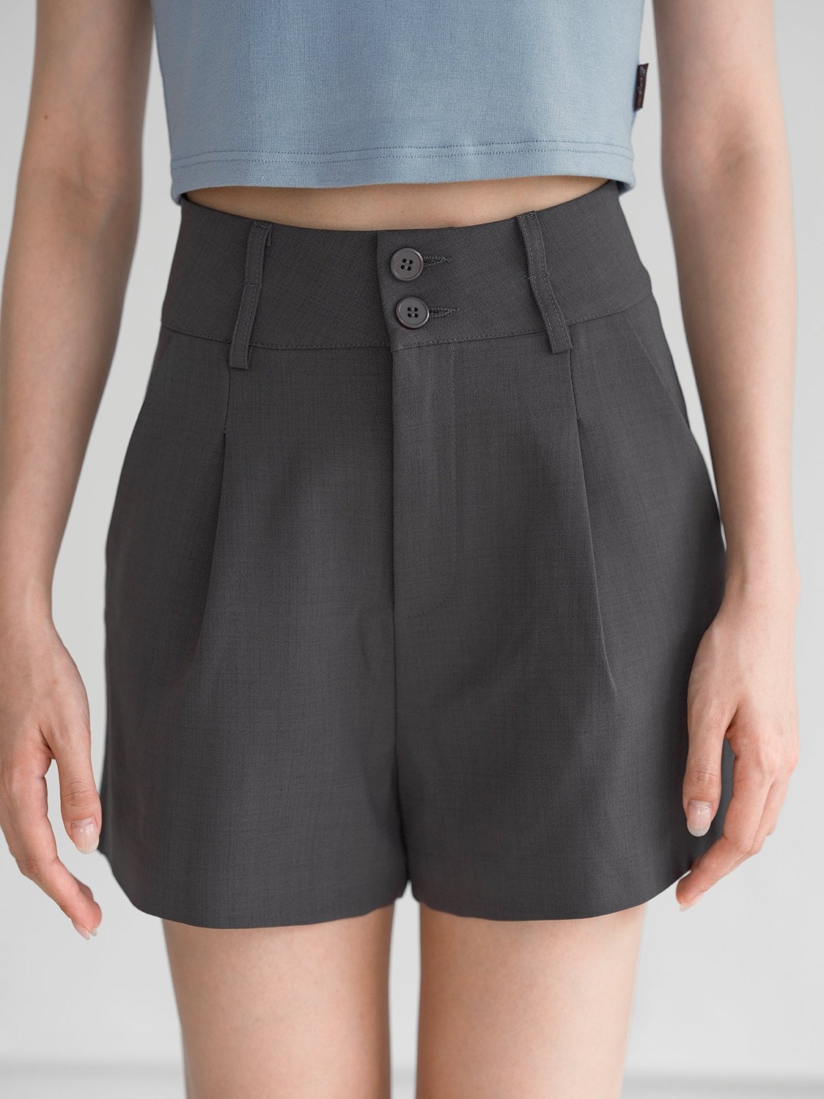 Hairo High Waist Shorts - DAG-G-220138GreyS - Charcoal - S - D'ZAGE Designs