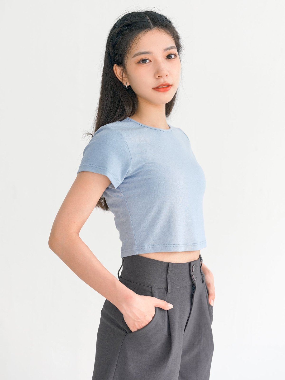 Everyday Stretchy Crop Tee (7 Colours) - DAG-DD0407-23BabyBlueS - Baby Blue - S - D'zage Designs