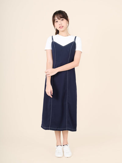 Self Tie Maxi Dress NAVY - DAG-DD8518-21NavyF - Navy Blue - F - D'ZAGE Designs