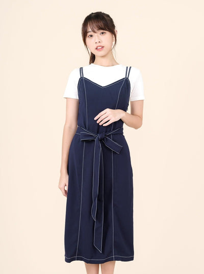 Self Tie Maxi Dress NAVY - DAG-DD8518-21NavyF - Navy Blue - F - D'ZAGE Designs