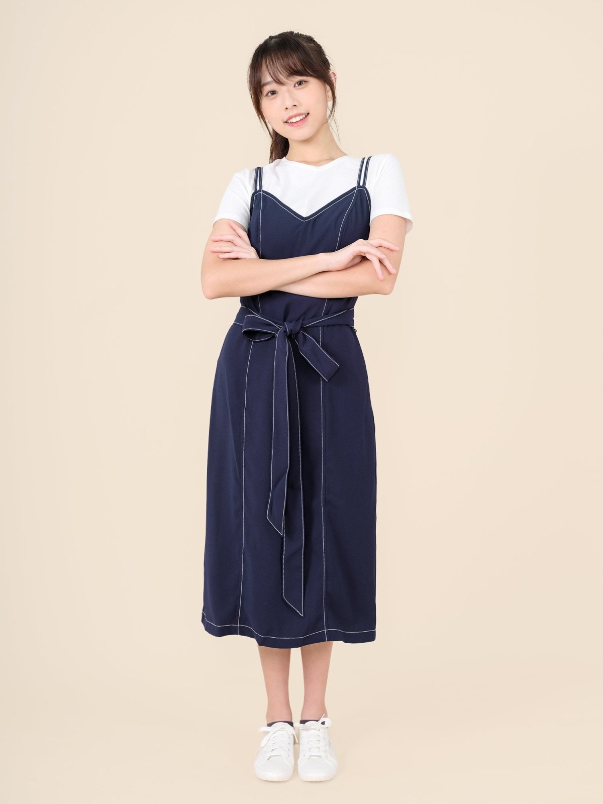 Self Tie Maxi Dress NAVY - DAG-DD8518-21NavyF - Navy Blue - F - D'ZAGE Designs