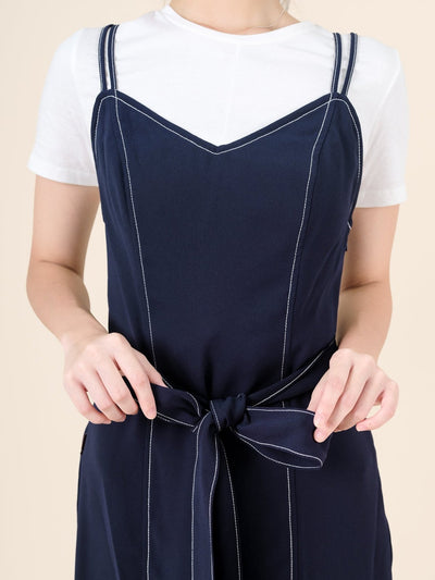 Self Tie Maxi Dress NAVY - DAG-DD8518-21NavyF - Navy Blue - F - D'ZAGE Designs