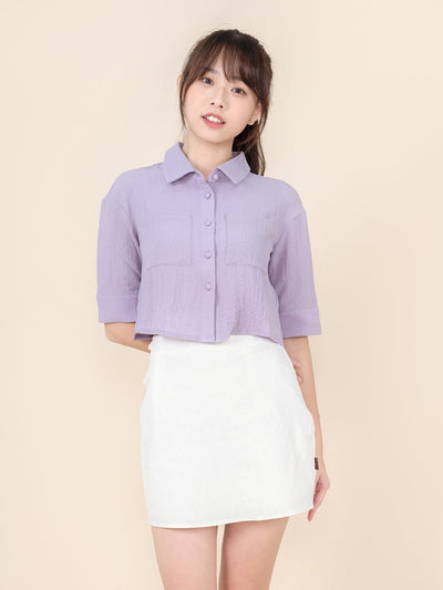 Patch Pocket Cropped Shirt DUSTY LILAC - DAG-DD8662-21DustyLilacS - Purple - S - D'ZAGE Designs