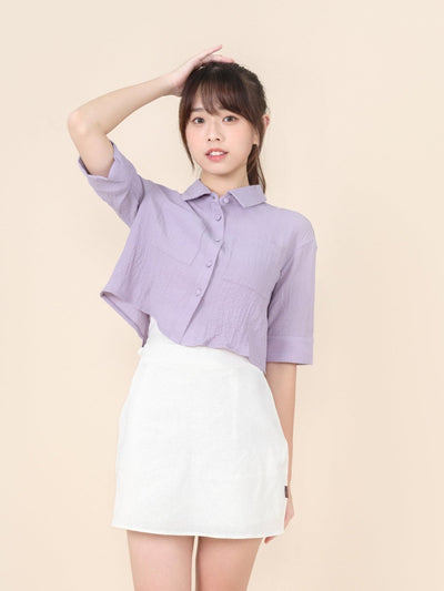 Patch Pocket Cropped Shirt DUSTY LILAC - DAG-DD8662-21DustyLilacS - Purple - S - D'ZAGE Designs