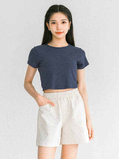 Hannah Elastic Cotton Shorts - DAG-G-220174IvoryF - Mochi Ivory - F - D'ZAGE Designs