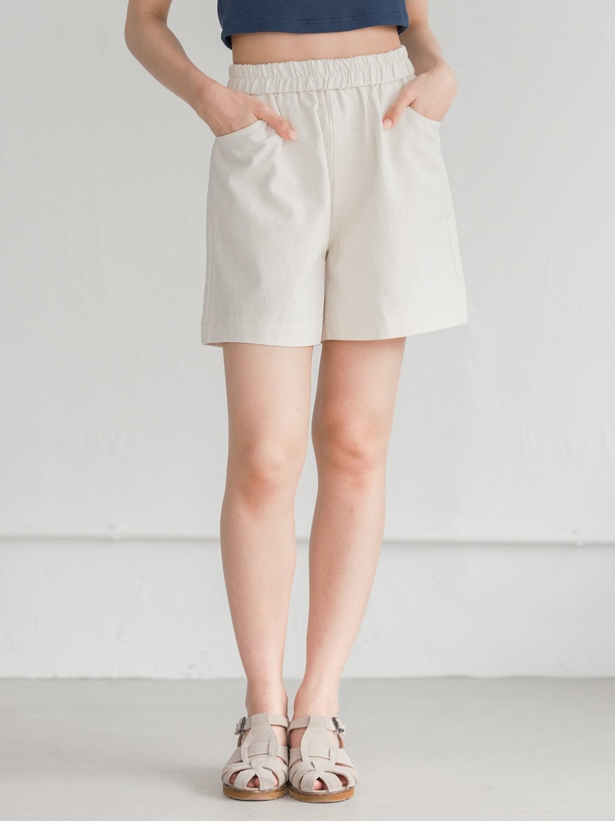 Hannah Elastic Cotton Shorts - DAG-G-220174IvoryF - Mochi Ivory - F - D'ZAGE Designs