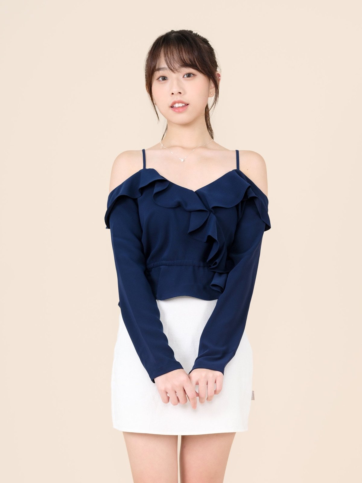 Cold Shoulder Blouse NAVY - DAG-DD7837-21NavyS - Navy Blue - S - D'ZAGE Designs