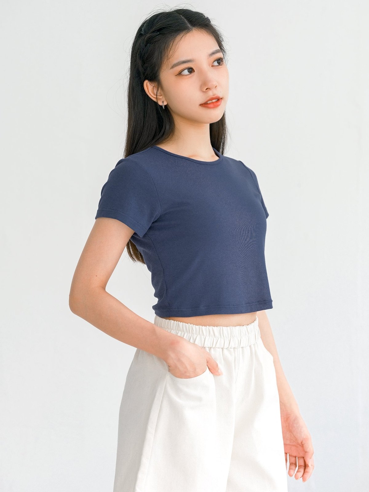 Everyday Stretchy Crop Tee (7 Colours) - DAG-DD0407-23NavyS - Ash Navy - S - D'ZAGE Designs