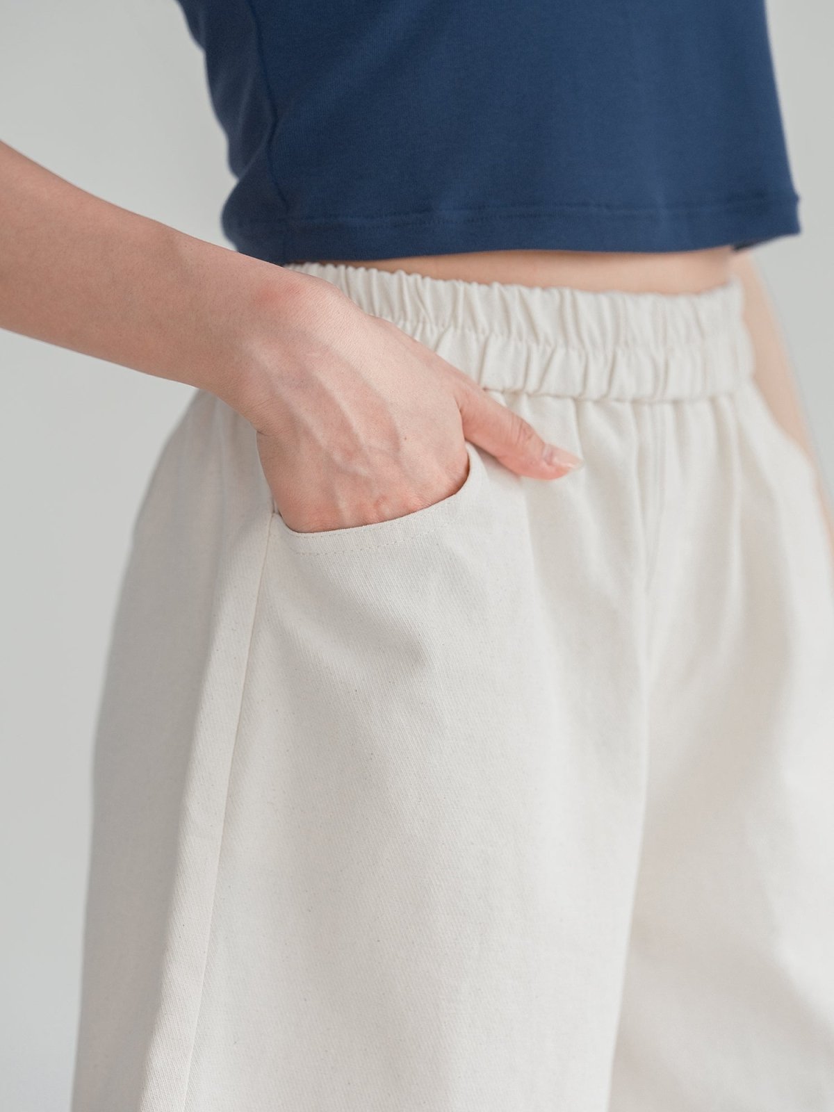Hannah Elastic Cotton Shorts - DAG-G-220174IvoryF - Mochi Ivory - F - D'ZAGE Designs