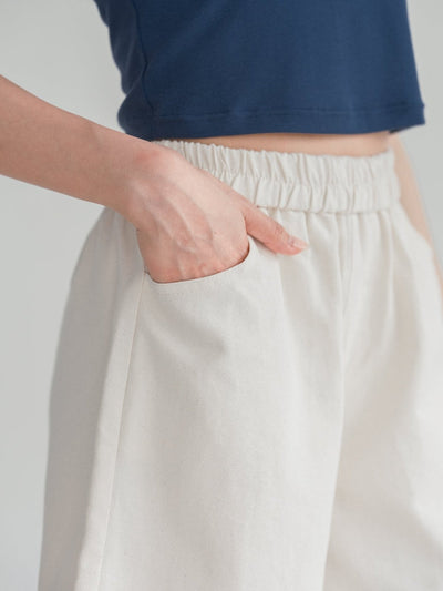 Hannah Elastic Cotton Shorts - DAG-G-220174IvoryF - Mochi Ivory - F - D'ZAGE Designs