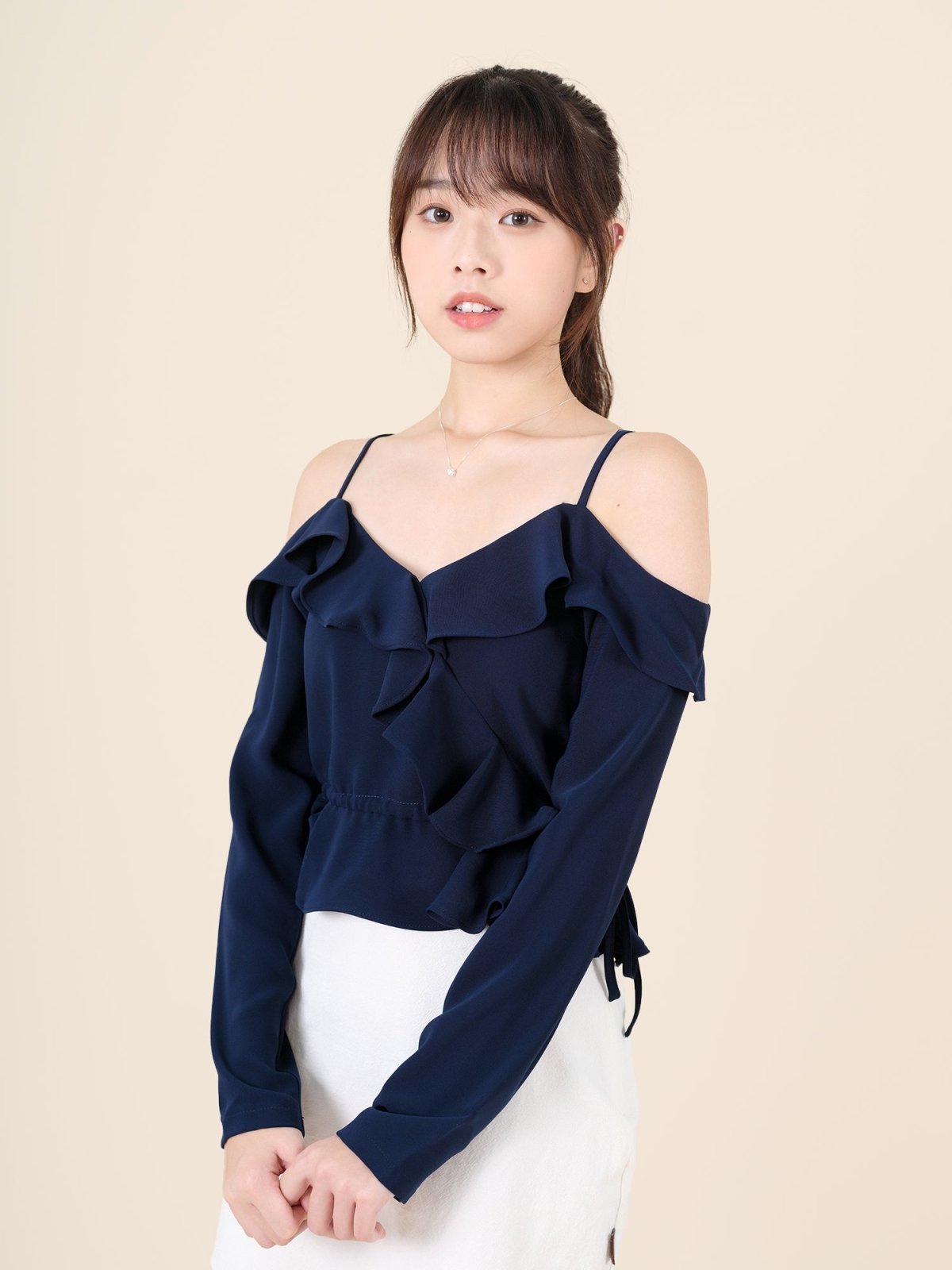 Cold Shoulder Blouse NAVY - DAG-DD7837-21NavyS - Navy Blue - S - D'ZAGE Designs